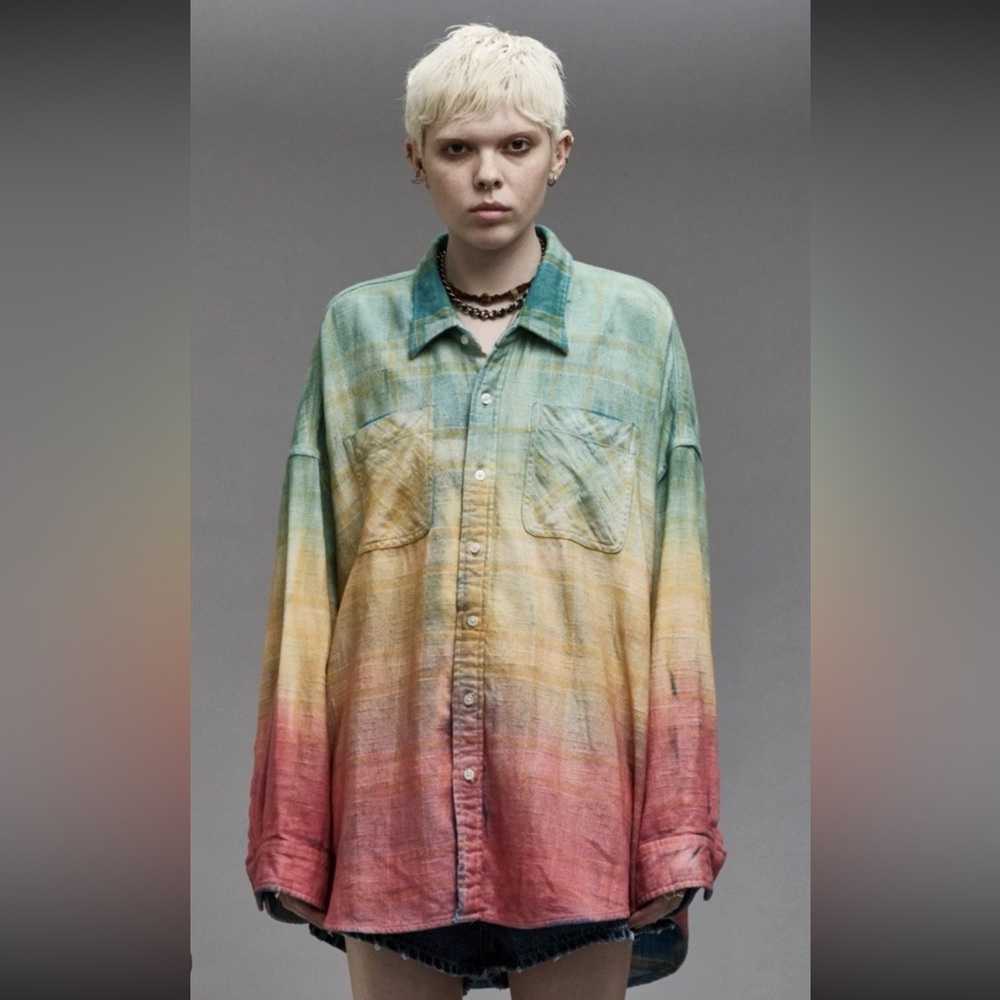 NWT Authentic R13 Drop Neck Workshirt in Pastel Plaid Size M